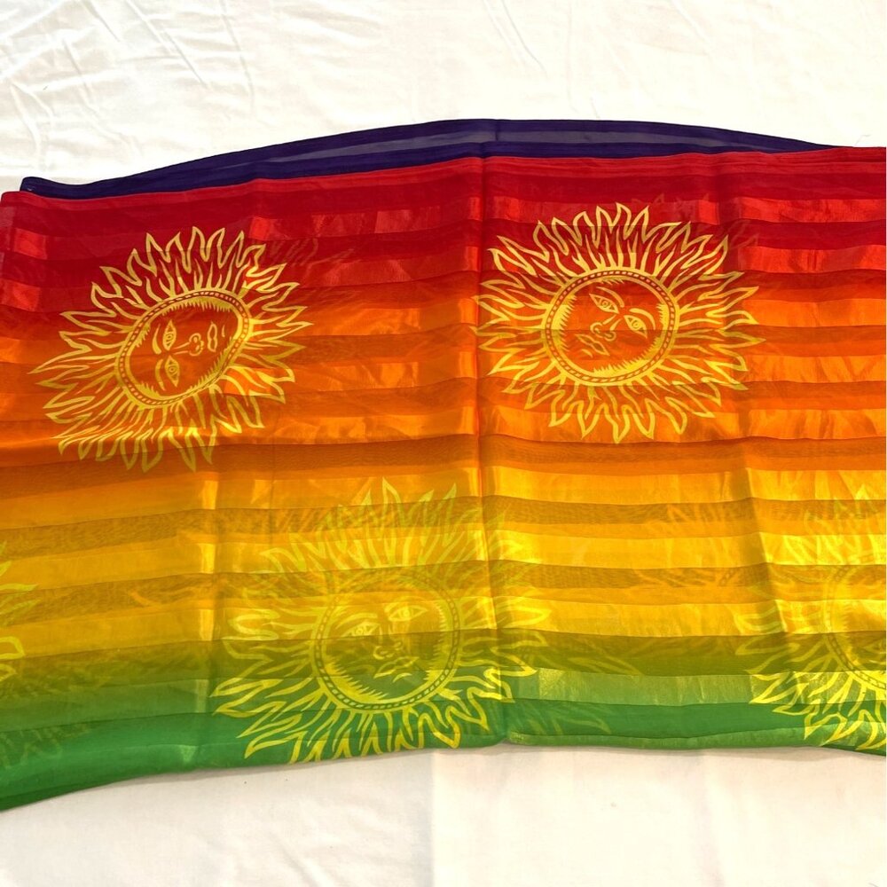 VTG 90s Boho Celestial Sun Sarong Rainbow Stripe Swimsuit Beach Cover up Wrap - Picture 4 of 12